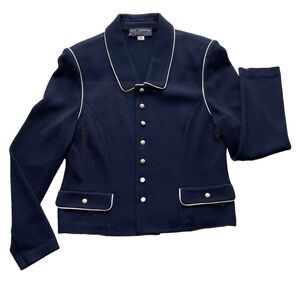 St John Collection Womens Navy White Trim Santana Knit Jacket/Blazer Size 12